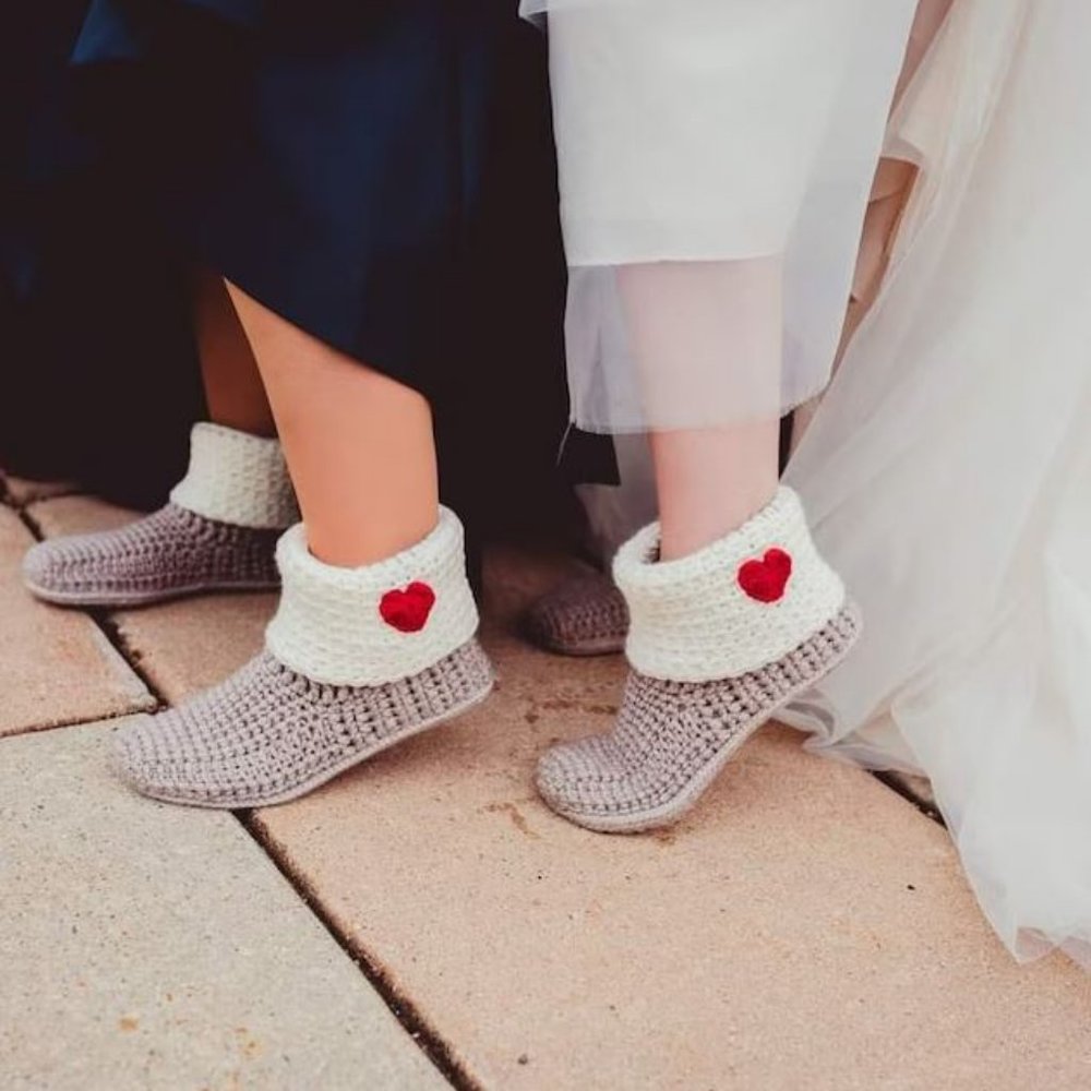 Crochet Slipper Boots with Eco Leather Soles, Women Slippers, Ankle Boots